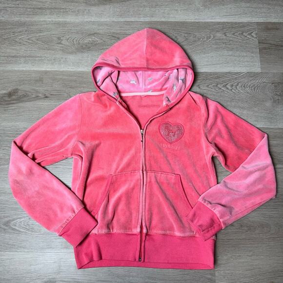 Y2K Vintage Victoria’s Secret PINK Velour Bling Jacket Size XS Hooded RARE - Picture 3 of 7